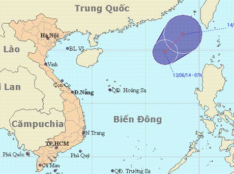 Vị trí áp thấp nhiệt đới. Ảnh: Trung tâm DBKTTV Trung ương.