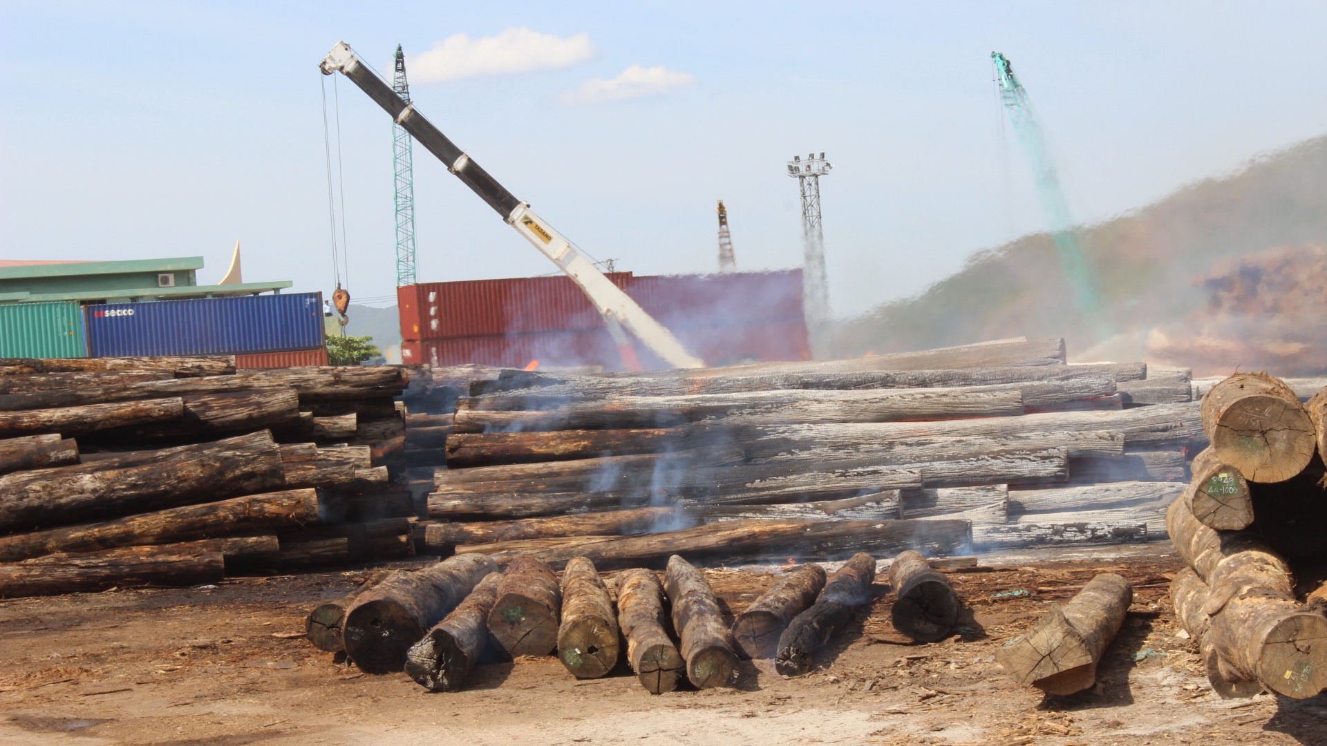 Được biết, lô gỗ trên vừa được một đơn vị vận chuyển đến để xuất sang nước ngoài. Trong lúc chờ tàu đến vận chuyển gỗ thì xảy ra vụ cháy trên.