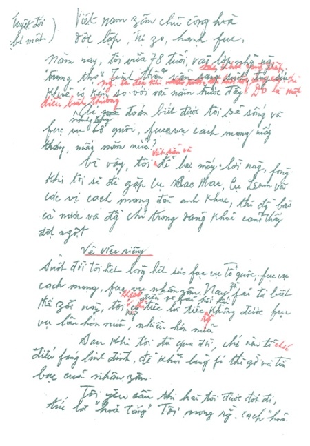 Bản bút tích di chúc Bác Hồ đề 