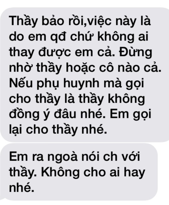 Tin nhắn từ số máy được cho là của ông Lợi gửi đến nữ sinh.