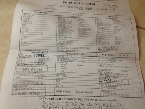Phiếu xét nghiệm của ông N.