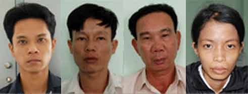 Bố bị can Khôi, On, Yên và Hằng cùng chiếc xe dùng để gây án.