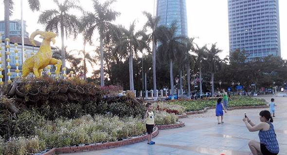 Hoa Tet 'chet kho' truoc tru so HDND TP Da Nang hinh anh