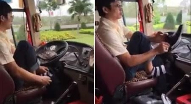 Tai xe xe khach vua lai vua di tat xo giay hinh anh