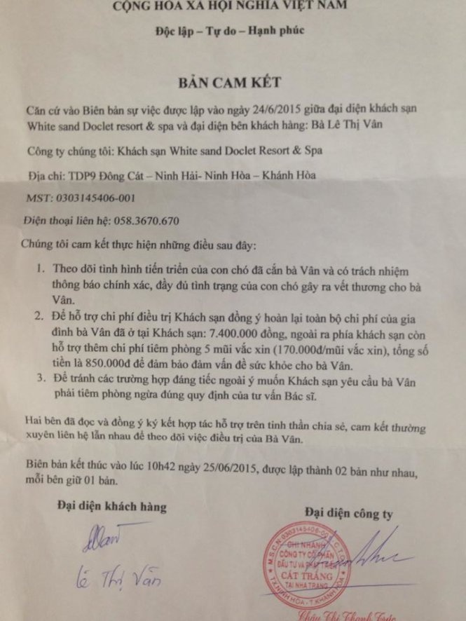 Thỏa thuận đền bù giữa hai bên.