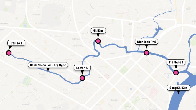 Các vị trí quan trắc trên kênh Nhiêu Lộc - Thị Nghè.
