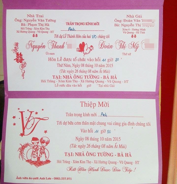 Đám cưới của V. và T. được tổ chức khá lớn.