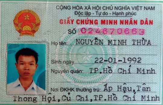 CMND của anh Nguyễn Minh Thừa.