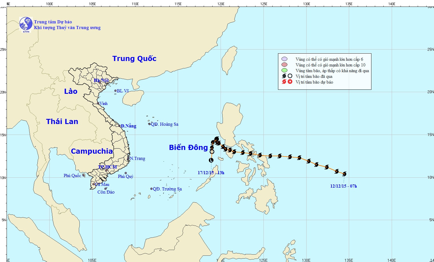 Cơ quan khí tượng cho hay, bão đã suy yếu thành vùng áp thấp. Ảnh: NCHMF.