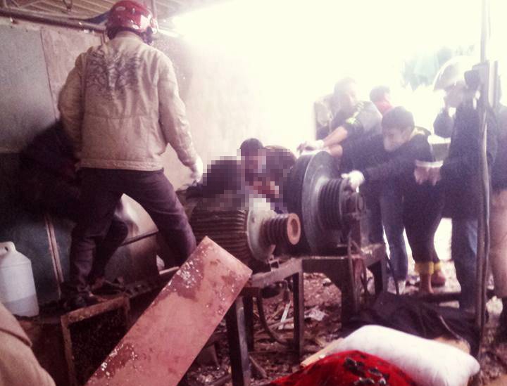 Thi thể ông Trường mắc kẹt trong máy xay. Ảnh: Hiếu Phan.
