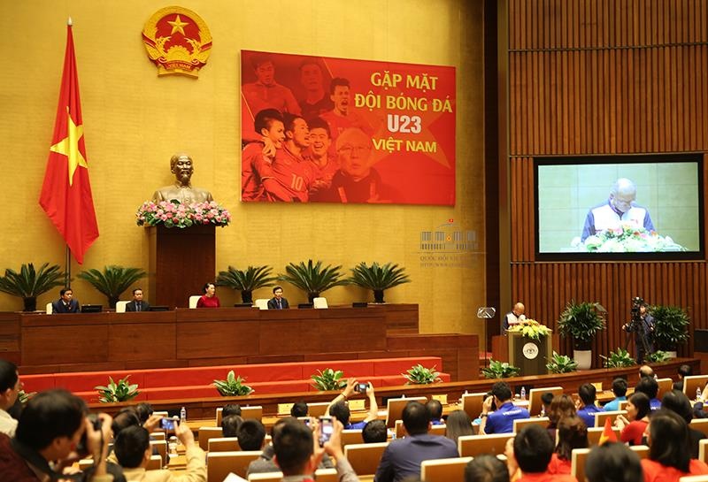 Chủ tịch quốc hội gặp mặt đội bóng U23 Việt Nam ảnh 3 Chu tich quoc hoi gap mat doi bong U23 Viet Nam anh 3