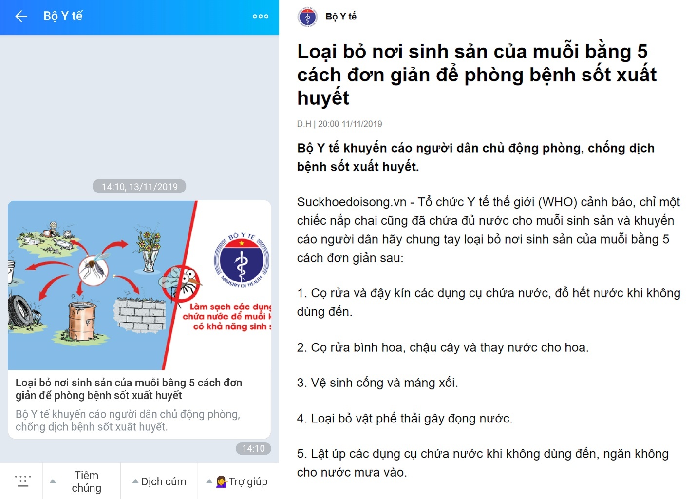 phòng bệnh sốt xuất huyết trên Zalo ảnh 1 phong benh sot xuat huyet tren Zalo anh 1