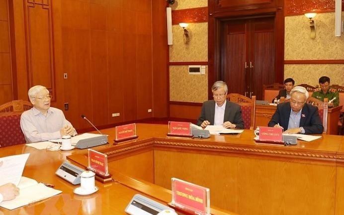 Tong bi thu Nguyen Phu Trong chu tri cuoc hop phong, chong tham nhung hinh anh