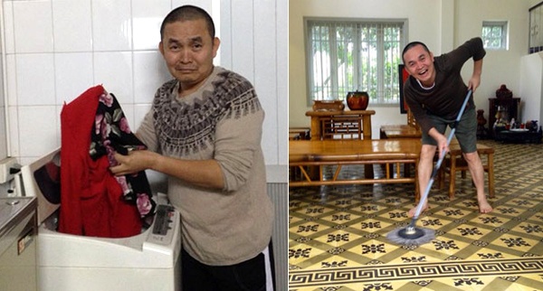 Nghệ sĩ Xuân Hinh thường xuyên khoe ảnh phụ giúp bà xã dọn dẹp nhà cửa rồi giặt quần áo với người hâm mộ.