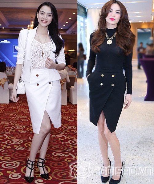 Trang Nhung chọn váy đính khuy màu trắng trong khi Hà Hồ sang trọng với tone đen