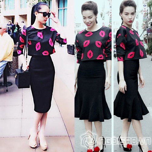 Thái Hà và Hồ Ngọc Hà đều thể hiện phong cách chất lừ khi kết hợp áo họa tiết đôi môi và chân váy