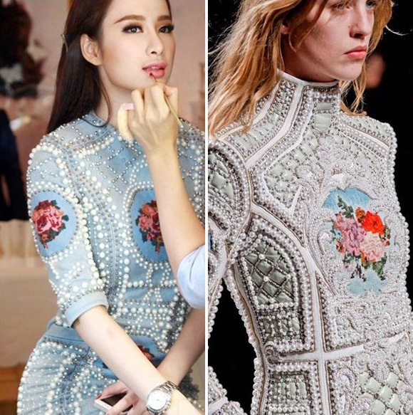 Chiếc váy của Phương Trinh rất giống mẫu thiết kế của Balmain