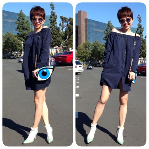 Kính mắt mèo in họa tiết da báo sành điệu của Tóc Tiên.