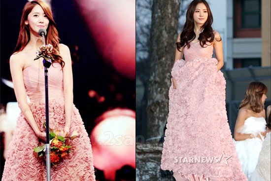 Yoon Ah và Na Eun đáng yêu váy hồng.