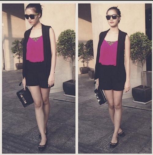 Người đẹp gây ấn tượng với cách phối đồ layer rất sành điệu.