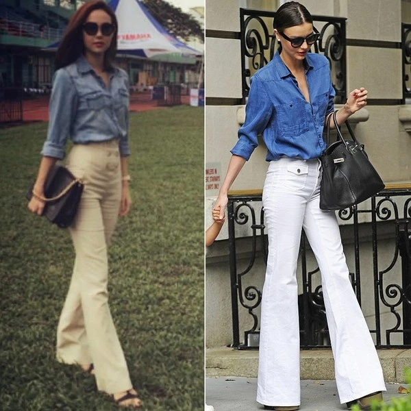 Tuy khác biệt về màu sắc và vài chi tiết nhưng nhìn chung, Minh Hằng và Miranda Kerr đã 