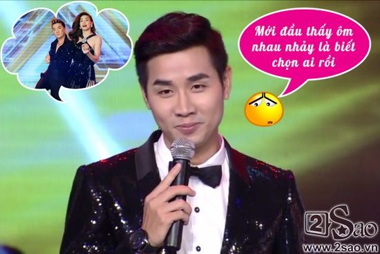  Chàng MC suy đoán rằng Hà Hồ sẽ chọn ai vì hai giám khảo đã có màn khiêu vũ với nhau khá ăn ý ở đầu chương trình.