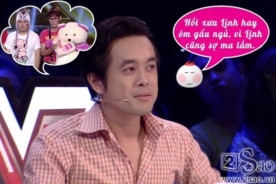  Khi được hỏi về tiết mục “ôm gấu” của nhóm F-Band, Dương Khắc Linh  đã thành thật chia sẻ rằng lúc nhỏ anh cũng hay ôm gấu vì sợ ma.