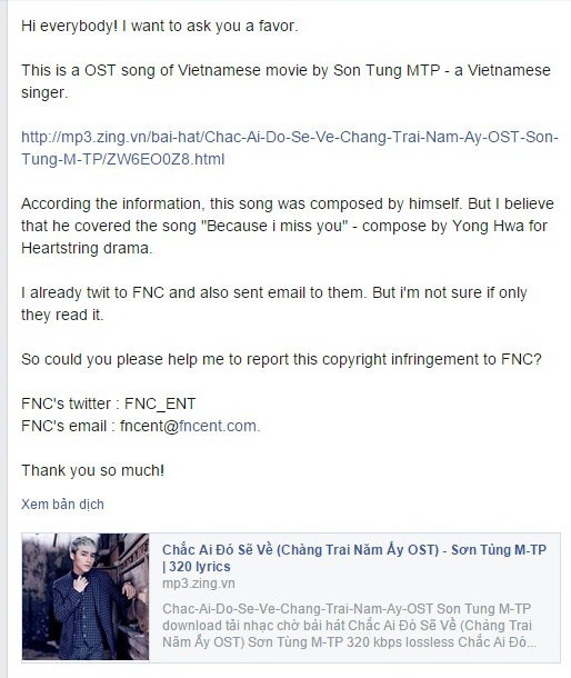 Lời kêu gọi trên trang Facebook do người hâm mộ lập ra cho nhóm CNBLUE