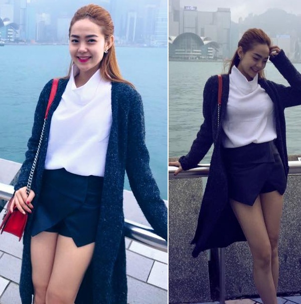 ữ ca sĩ thu hút mọi ánh nhìn nhờ chân váy ngắn kết hợp áo sơ mi đi cùng áo choàng dài đầy phong cách.