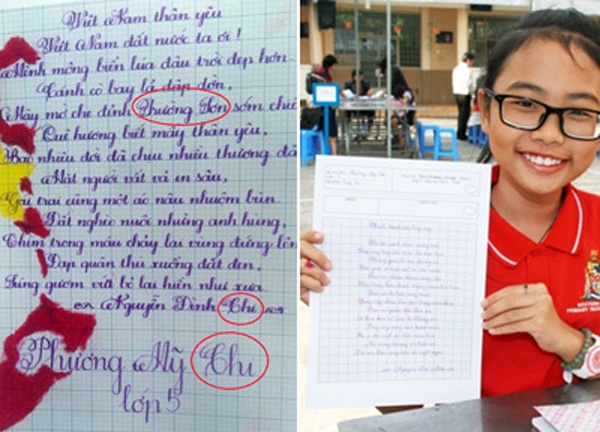 Nét chữ đều tăm tắp của Phương Mỹ Chi.