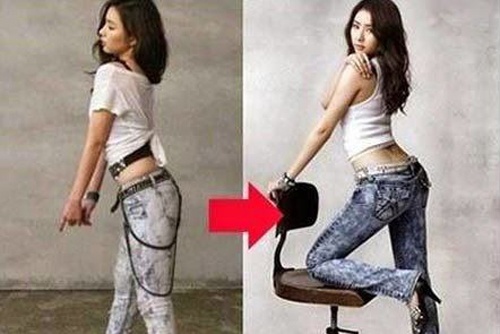 My nu Han truoc va sau khi photoshop hinh anh
