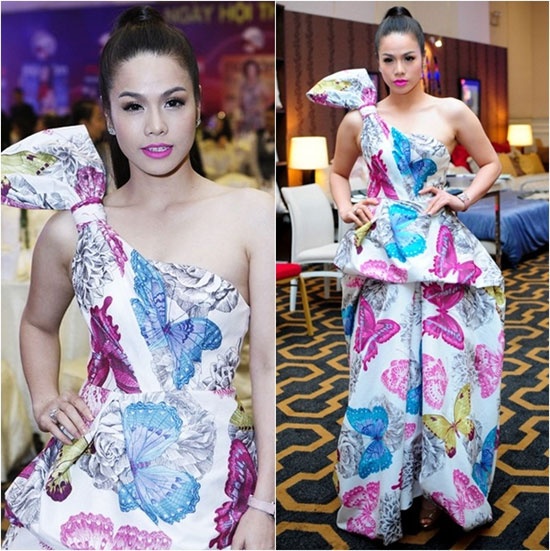 Nếu chọn váy họa tiết nhỏ nhắn, không sặc sỡ và thiết kế váy không cồng kềnh thì chắc hẳn Nhật Kim Anh sẽ đẹp hơn rất nhiều.