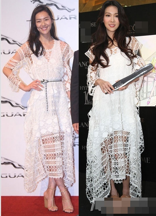 Thiết kế váy ren trắng hiệu Chloe được cả Lưu Văn và Tiết Khải Kỳ yêu thích.