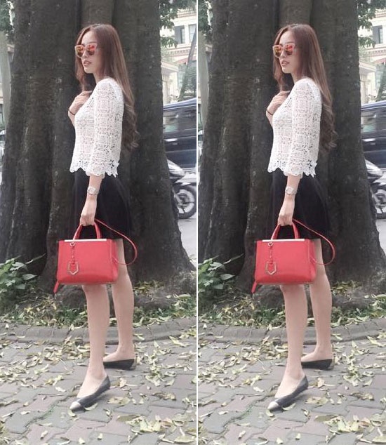 Dù giản dị với áo ren trắng và váy đen nhưng Mai Phương Thúy vẫn toát lên khí chất của một Hoa hậu.