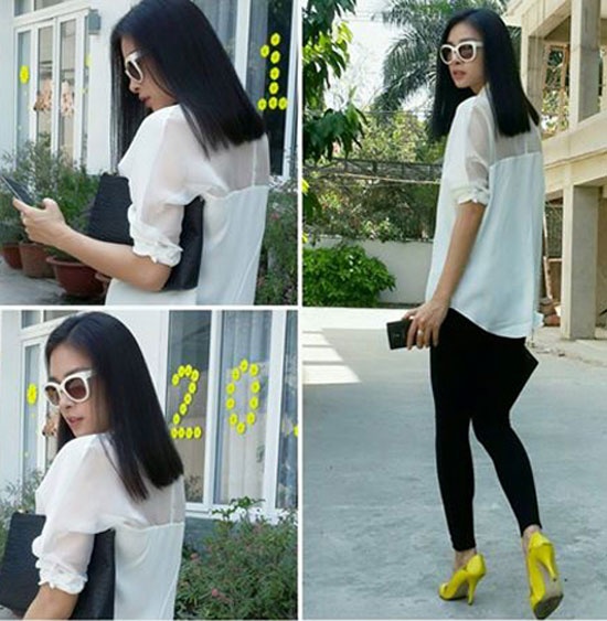 Khi mặc gam màu trắng, đen thì cách kết hợp thêm một đôi giày sặc sỡ giống Ngô Thanh Vân cũng được nhiều người khen ngợi.