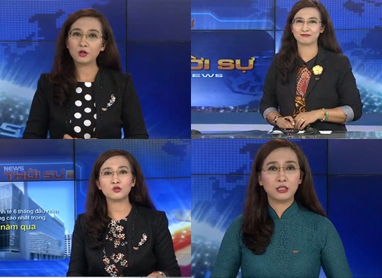 BTV Vân Anh giản dị nhưng không kém phần duyên dáng với chiếc áo chấm bi bản  to được mix cùng vest đen lịch sự. Tuy nhiên, có vẻ như áo dài  vẫn là trang phục giúp chị có được vẻ đẹp hoàn hảo nhất khi lên sóng.