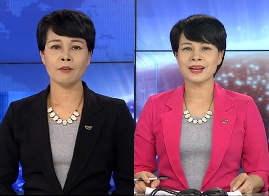 MC Minh Khuê lựa chọn áo vest làm item đinh cho trang phục lên sóng của mình  trong tuần qua. Rất dễ nhận ra chiếc vòng cổ và áo xám quen thuộc và sự khác  biệt chỉ là 2 chiếc áo vest đen và hồng được thay thế nhau. 