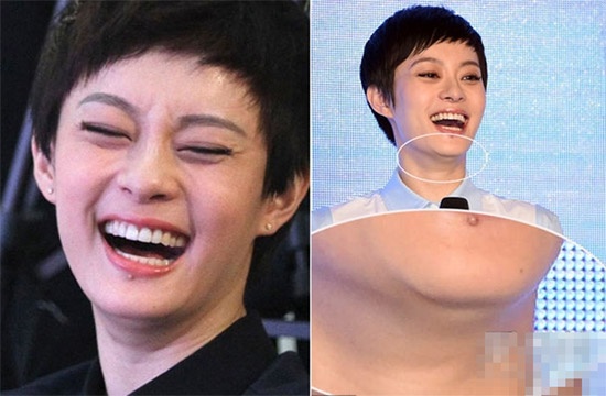 Làn da Tôn Lệ không còn săn chắc và phầm cằm bị chảy xuống.