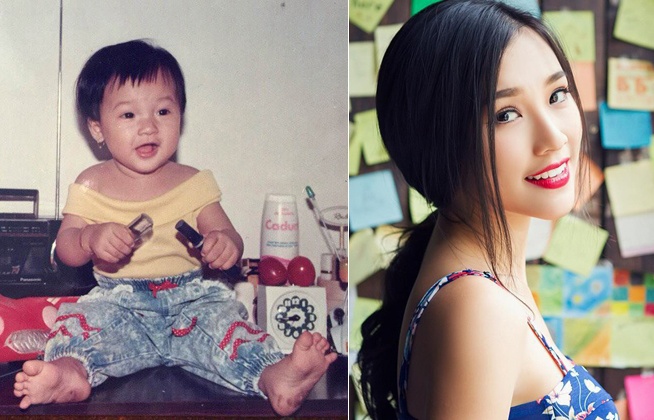 Á hậu Hoàng Oanh với nét đẹp cao khều khi còn là cô gái nhỏ.