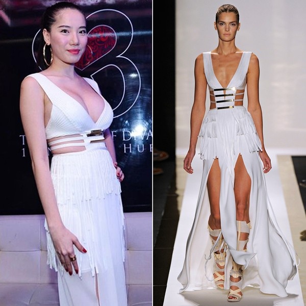 Chiếc đầm cắt xẻ đến từ nhà mốt Herve Leger không dành cho những cô nàng ngực “khủng” và eo ngấn mỡ như Chung Thục Quyên.