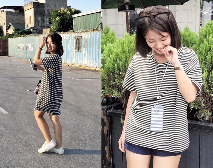 Váy kẻ hay áo kẻ mix cùng quần short là set đồ được Mẫn Tiên yêu thích  mang đến cho cô nàng phong cách trẻ trung, tràn đầy năng lượng.