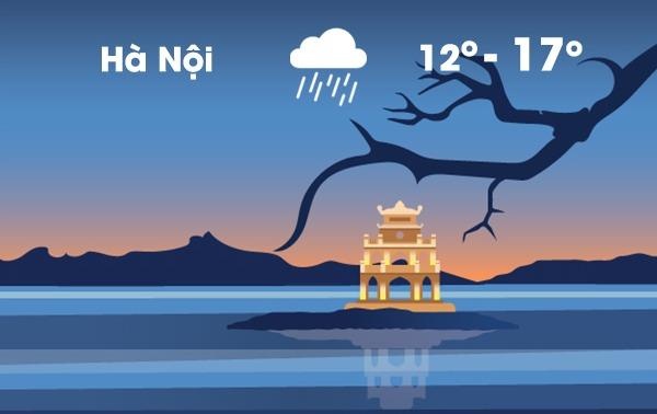 Thoi tiet ngay 10/12: Ha Noi tiep tuc mua va ret 12 do C hinh anh
