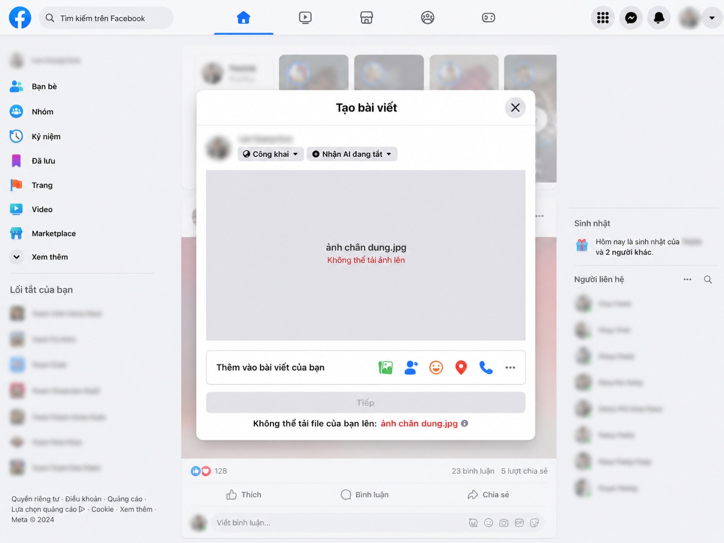 Facebook hoạt động trở lại, nhưng vẫn gặp lỗi đăng ảnh