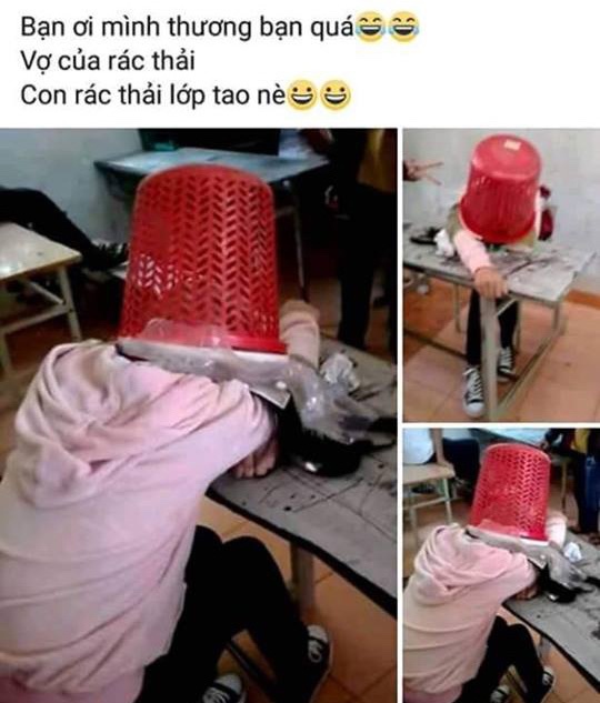 nữ sinh úp sọt rác vào đầu bạn ảnh 1 nu sinh up sot rac vao dau ban anh 1