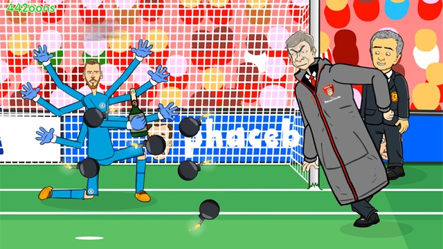 Mourinho tuc dien khi HLV Wenger tang De Gea may fax hinh anh