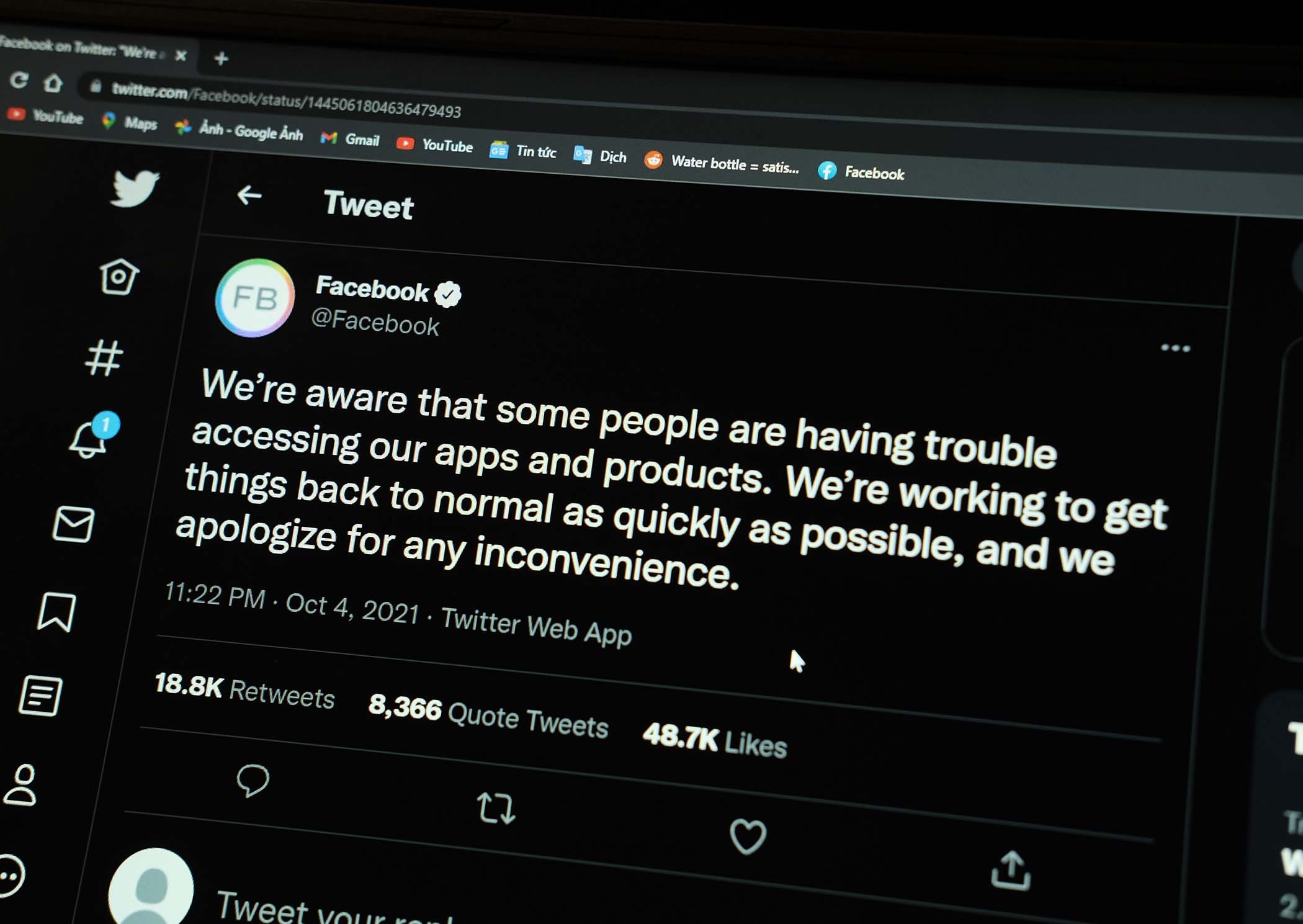 Te liet nghiem trong, Facebook phai thong bao loi tren Twitter hinh anh