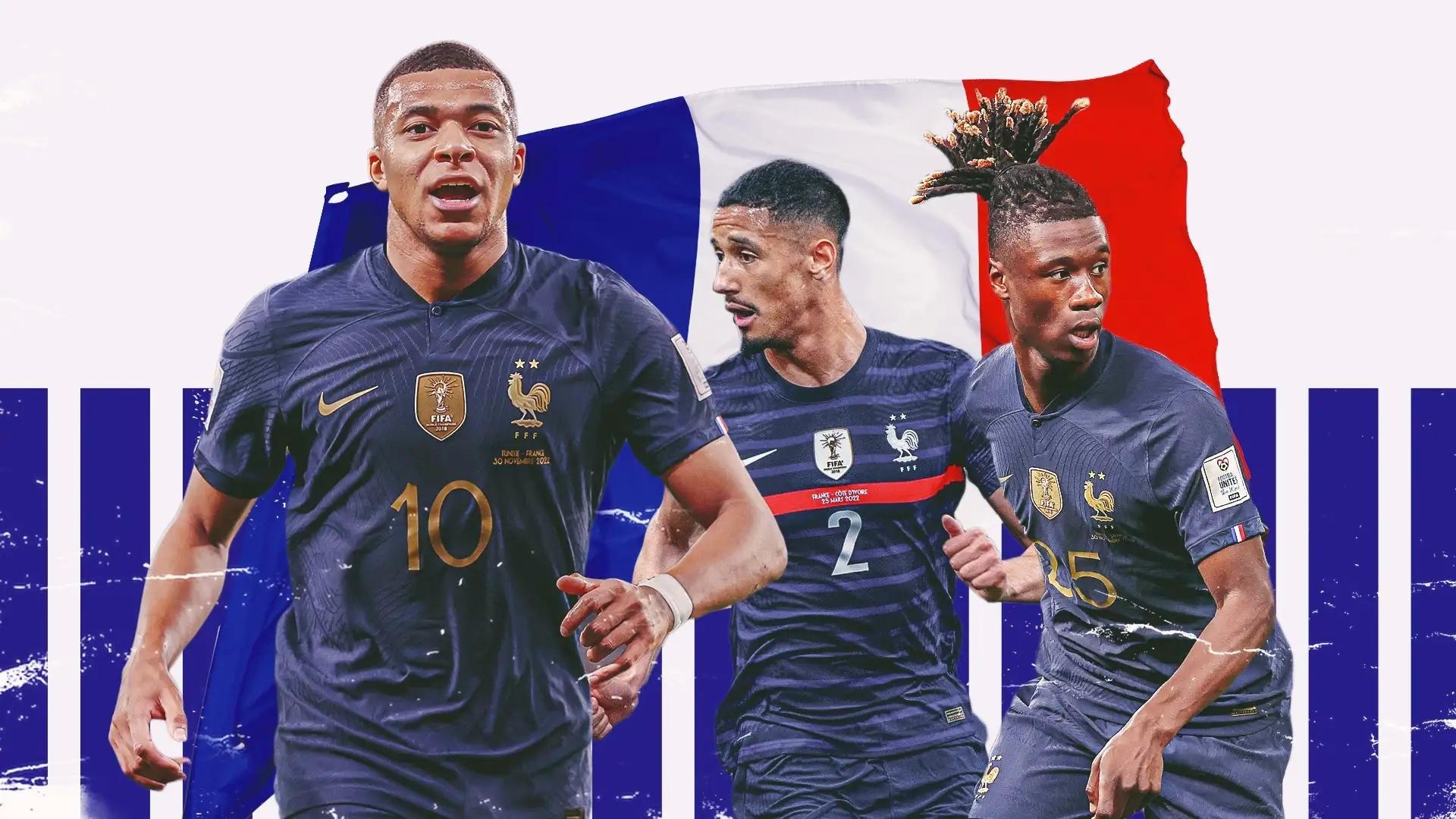 World Cup,  Phap,  Kylian Mbappe,  Jules Kounde,  Marcus Thuram anh 1