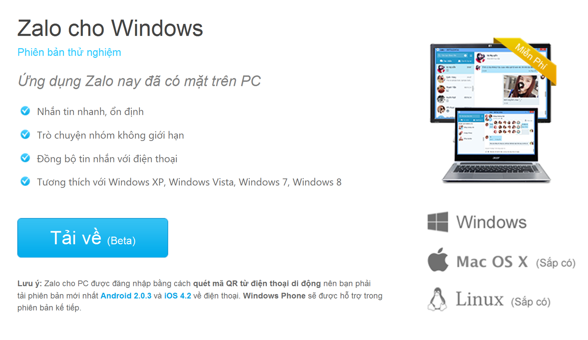 Zalo da co phien ban danh cho may tinh dung Windows hinh anh