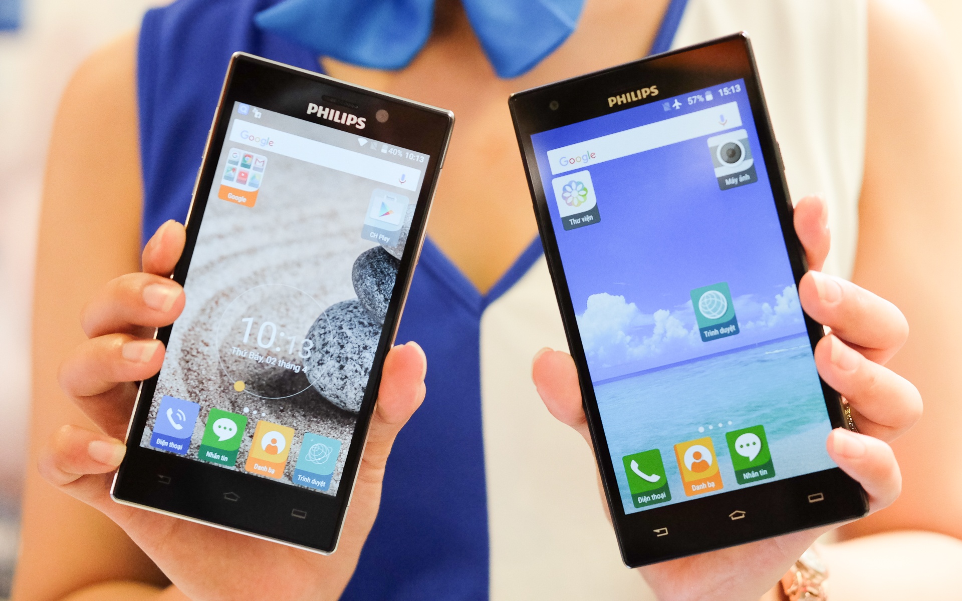 Philips gioi thieu 2 smartphone man hinh bao ve mat o VN hinh anh