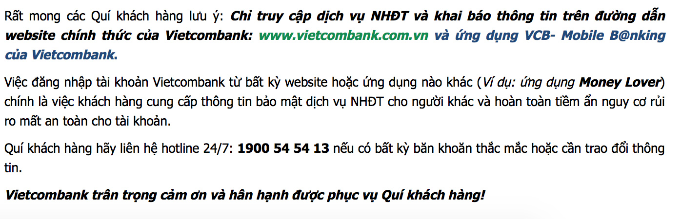 cảnh báo bảo mật của Vietcombank ảnh 1 canh bao bao mat cua Vietcombank anh 1